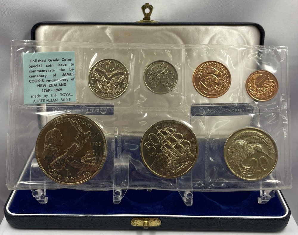 New Zealand 1969 Silver Polished 7 Coin Set - James Cook Bicentenary product image