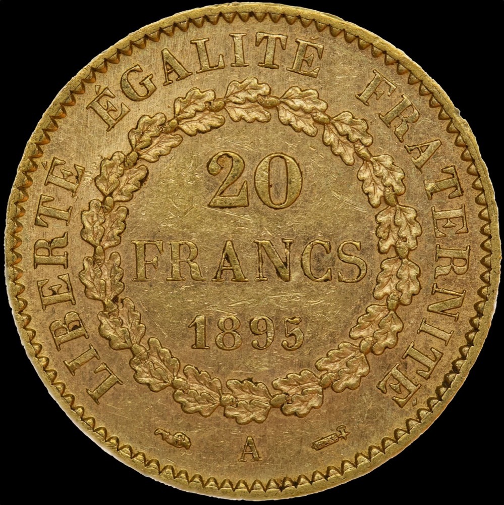 France 1895-A Gold 20 Francs Angel KM#825 good EF product image
