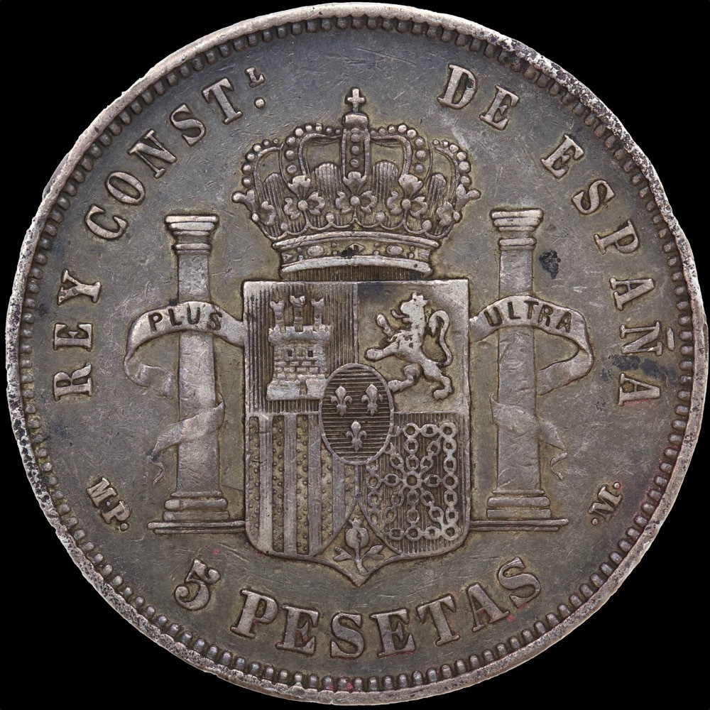 Spain 1888-MP-M Silver 5 Pesetas KM#689 good VF product image
