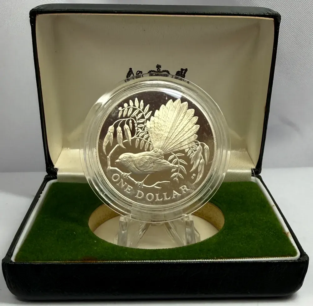 New Zealand 1980 1 Dollar Silver Proof Coin Fantail product image