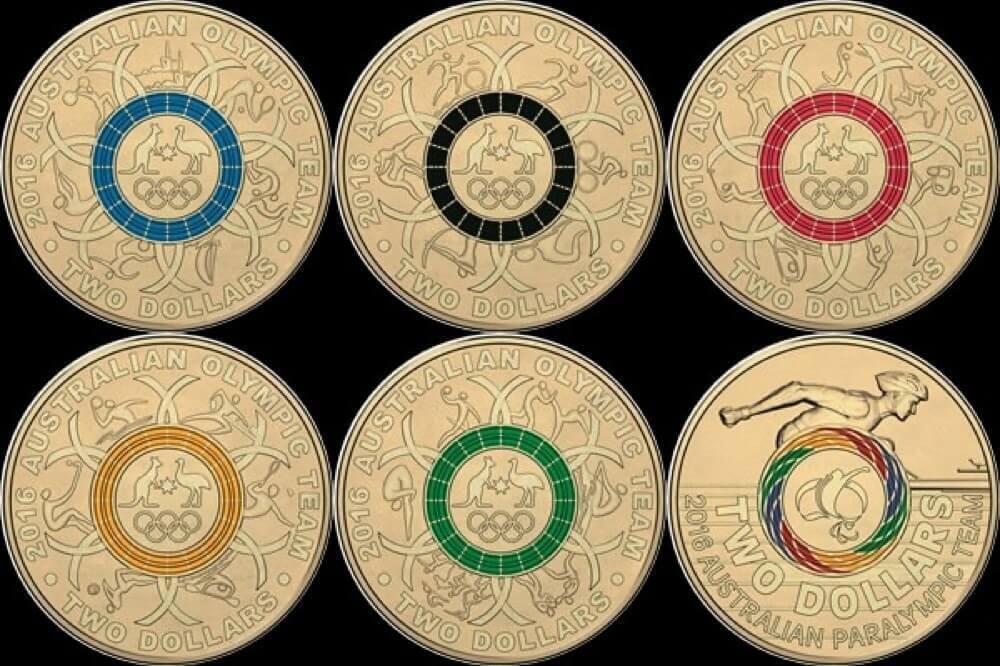 2016 2 Dollar Coins Olympics 6 Unopen Mint Bags Sterling & Currency