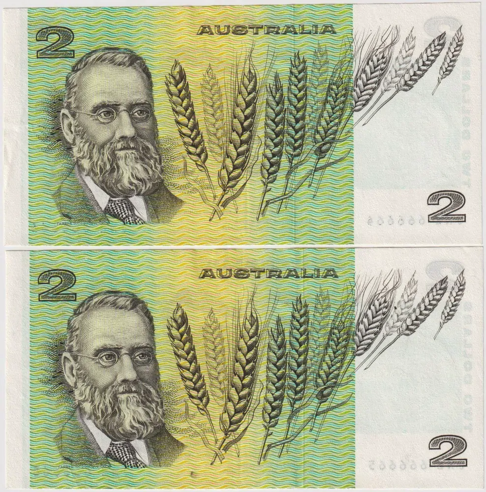 1979 $2 Pair Knight/Stone R87 Extremely Fine 1 off Solid Serial