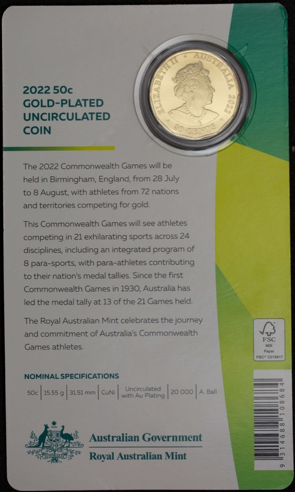 2022 Gold Plated 50 Cent Uncirculated Coin Australian Commonwealth Games Team product image