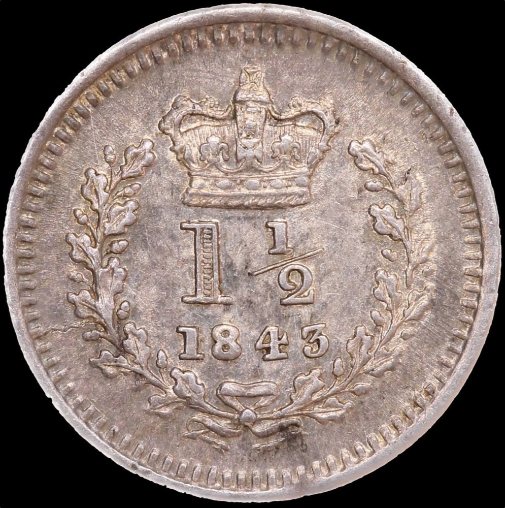 1843 Silver 1 1/2 Pence Victoria about Unc product image