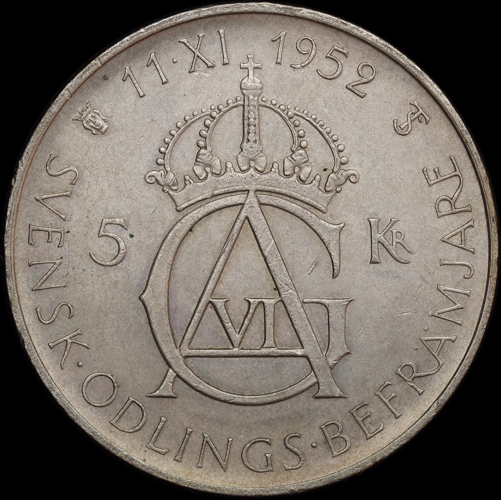 Sweden 1952 5 Kronor KM828 Uncirculated Sterling & Currency