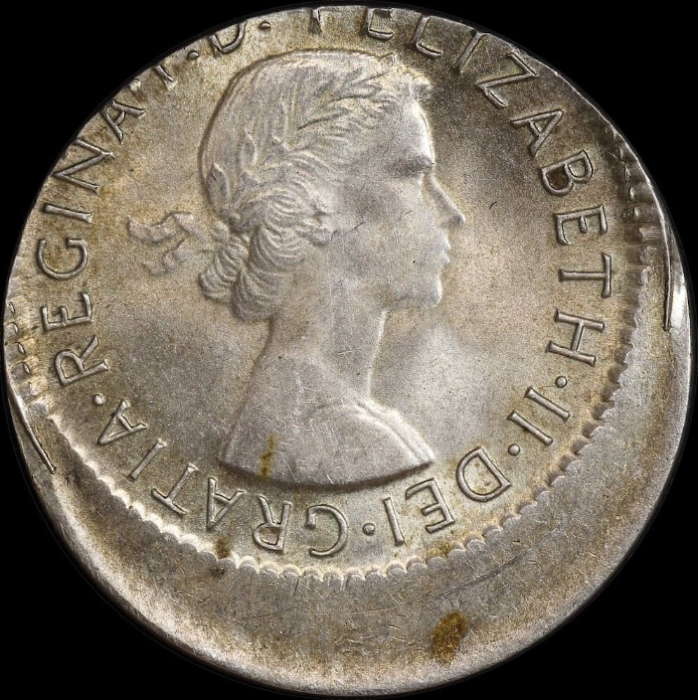 1956 Sixpence 5mm Offstrike Error about Unc