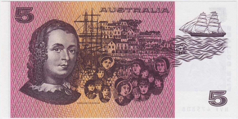 1976 $5 Note OCR-B Serials Side Thread Knight/Wheeler R206C Uncirculated