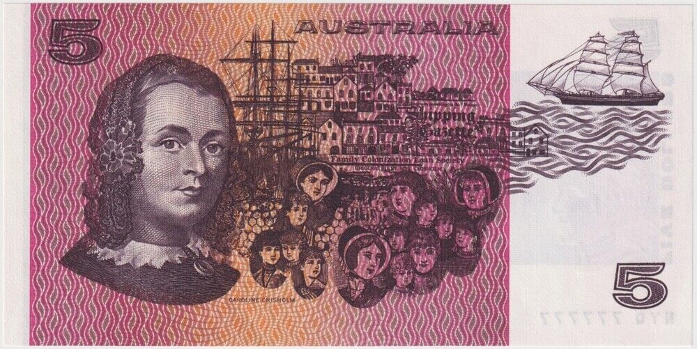 1979 $5 Note Knight/Stone R207 good EF - Solid Serial Number NYQ 777777