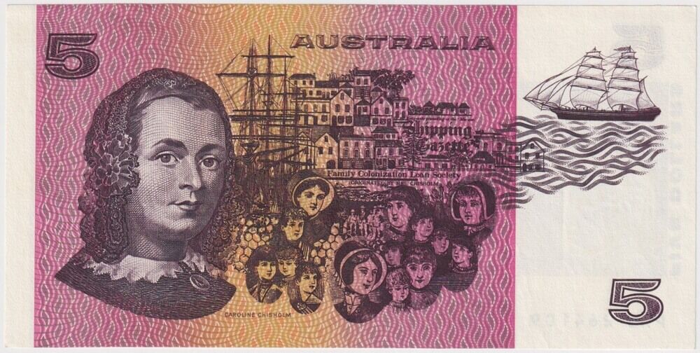 1985 $5 Note OCR-B Serials Side Thread Johnston/Fraser Wet Ink Transfer Error R209A Extremely Fine