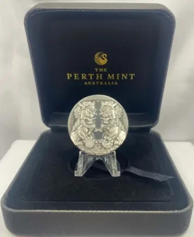 2021 Silver 2oz Antiqued Coin Double Pixiu product image