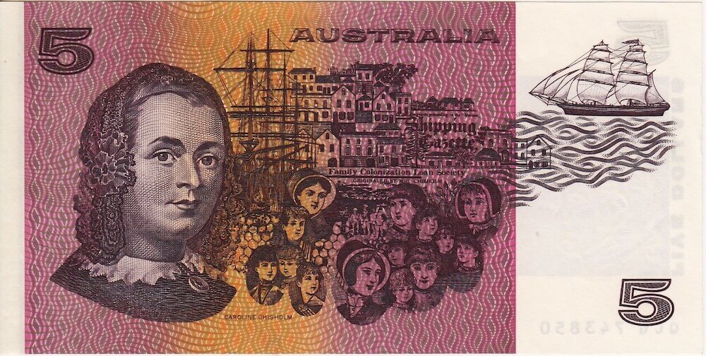 1985 $5 Note OCR-B Serials Side Thread Johnston/Fraser R209A Uncirculated
