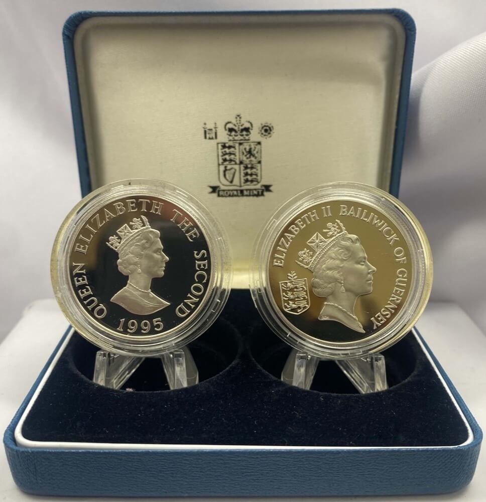 1995 Jersey and Guernsey Silver Proof Piedfort Two Coin Set product image