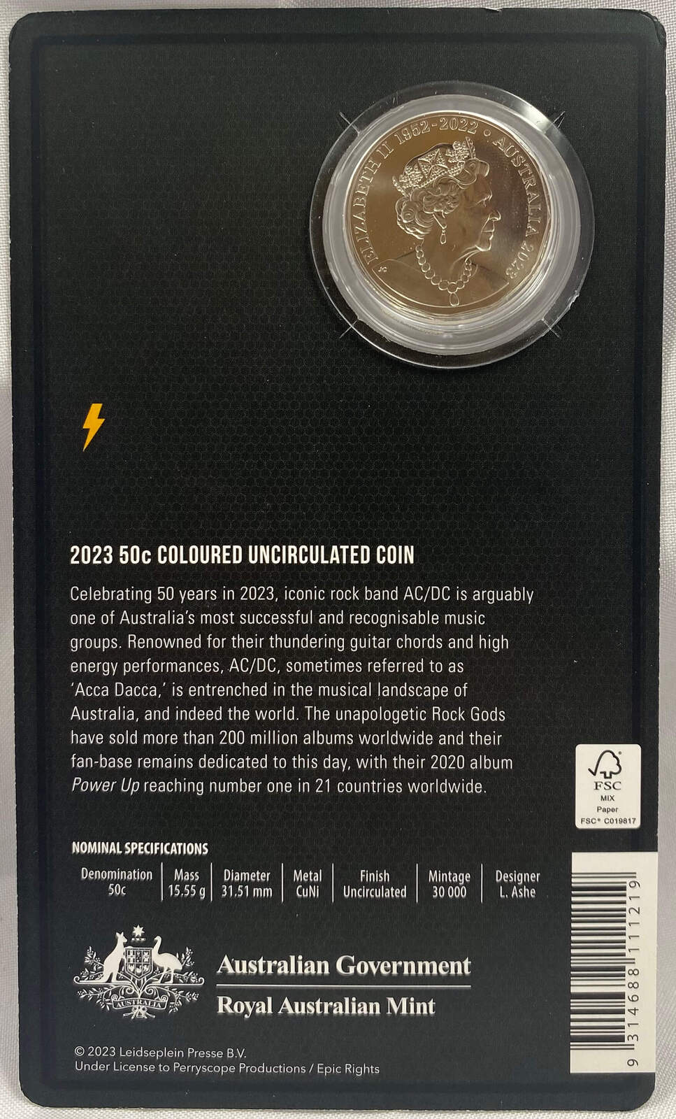 2023 Coloured 50 Cent Uncirculated Coin AC/DC product image