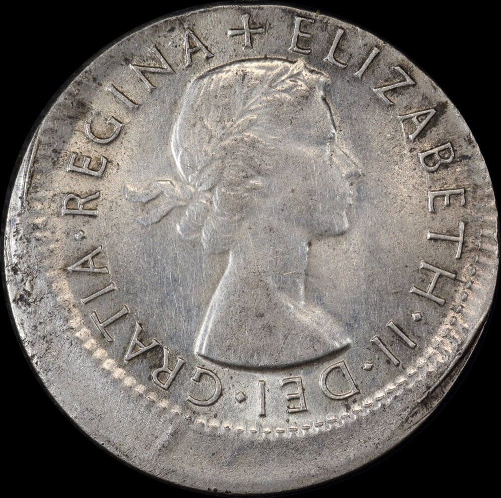 1954 Shilling 4mm Offstrike Error about Unc