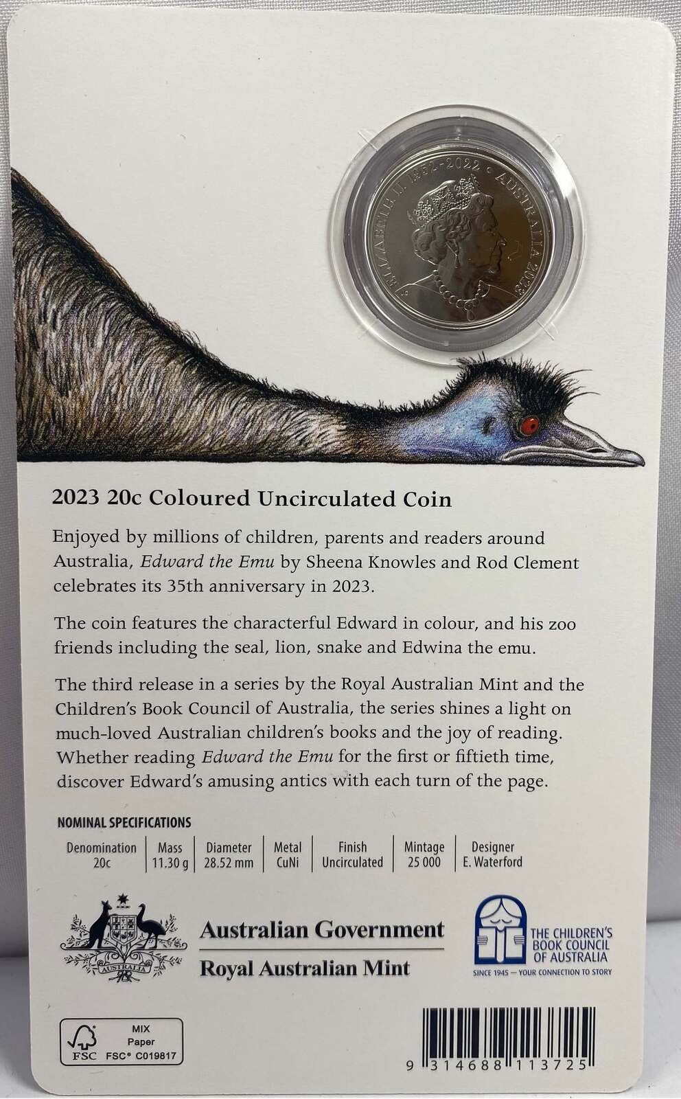 2023 Coloured 20 Cent Uncirculated Coin Edward the Emu product image