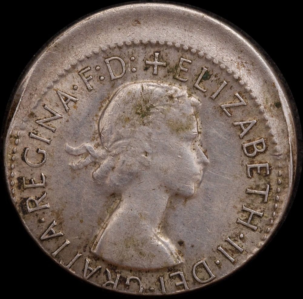 1955 Shilling 3.88mm Offstrike Error good EF