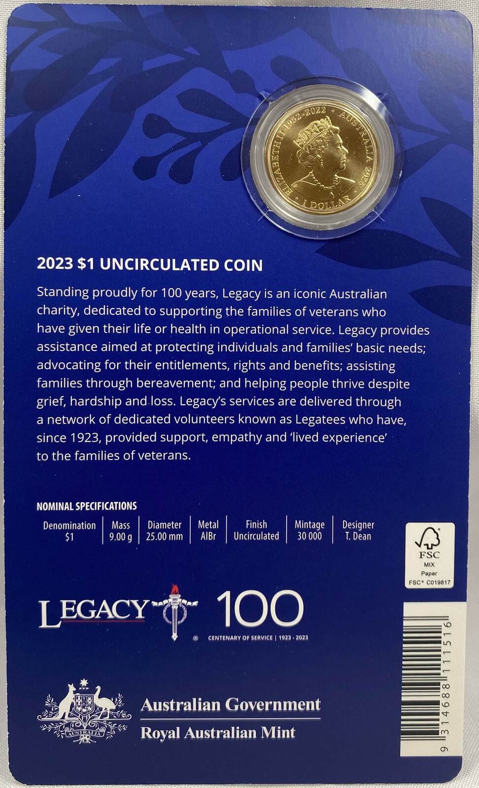 2023 1 Dollar Uncirculated Coin Centenary of Legacy product image