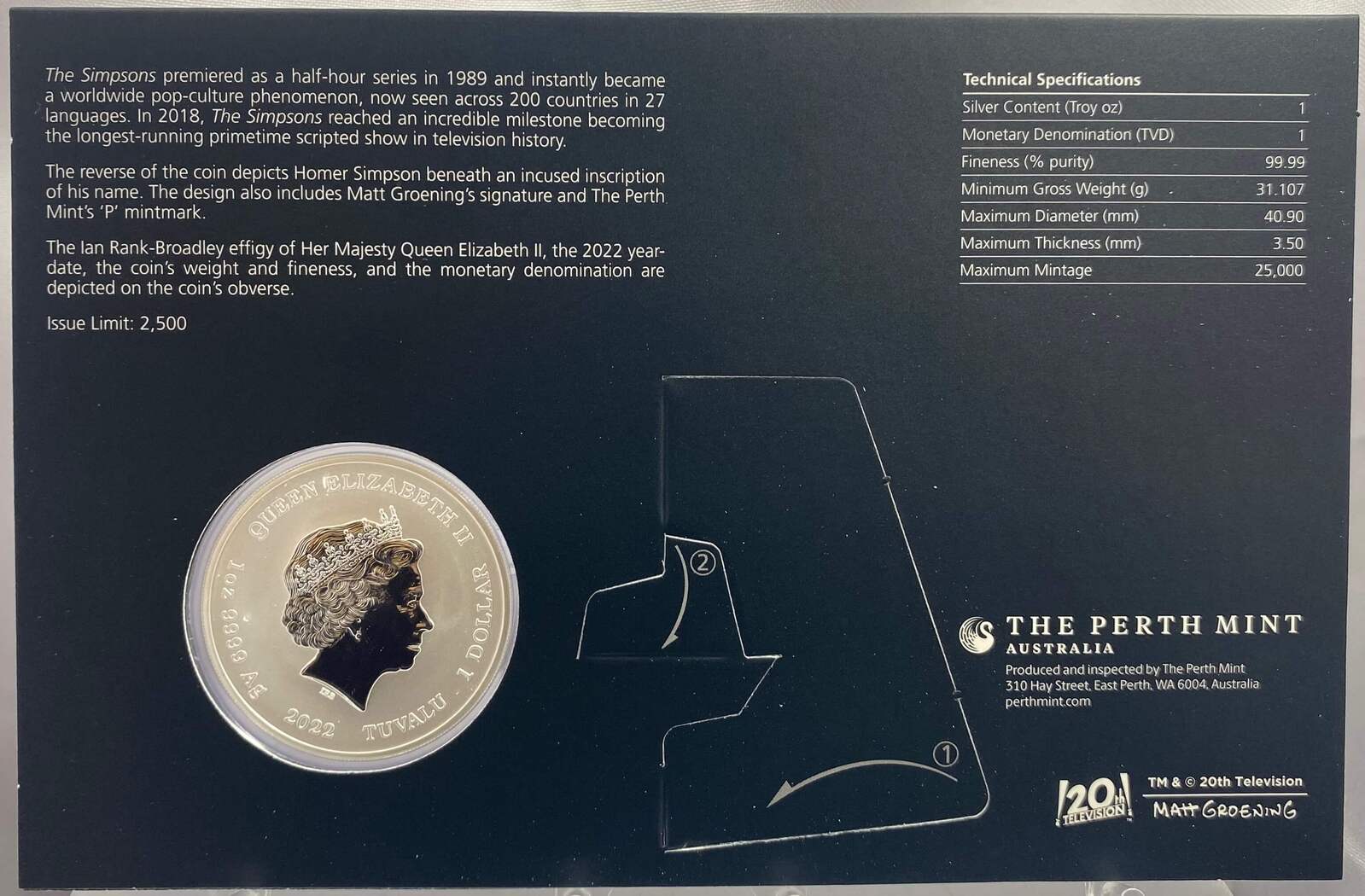 Tuvalu 2022 1oz Silver Uncirculated Coin The Simpsons - Homer product image