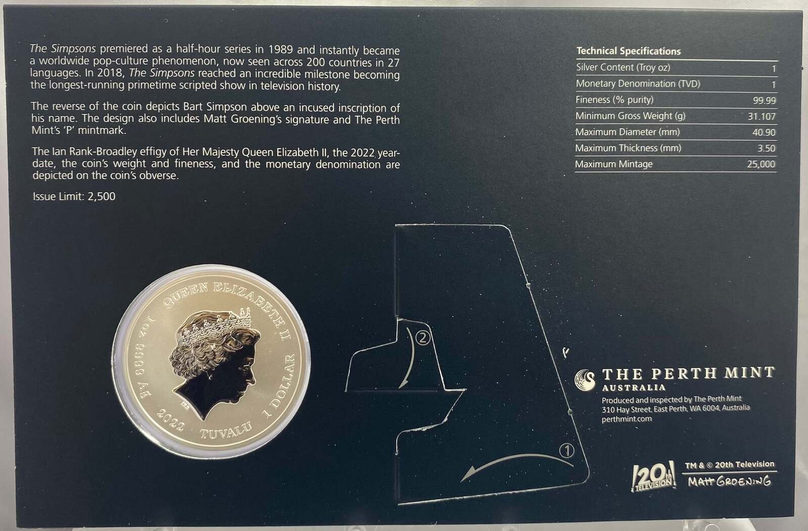 Tuvalu 2022 1oz Silver Uncirculated Coin The Simpsons - Bart  product image