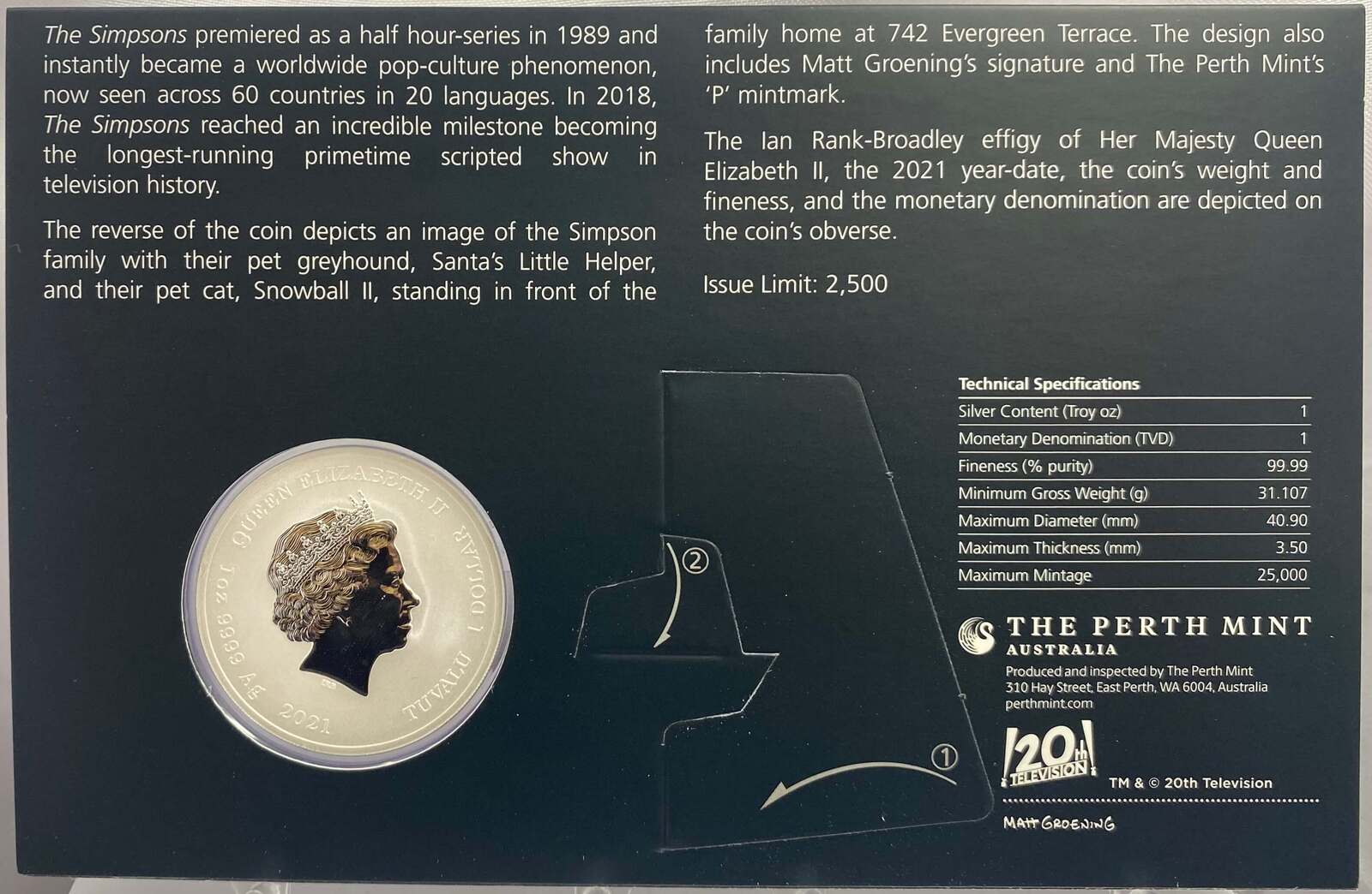 Tuvalu 2021 1oz Silver Uncirculated Coin The Simpsons   product image