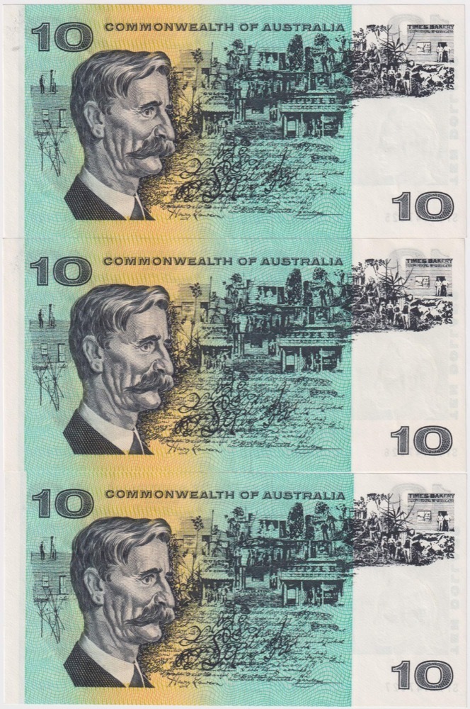 1968 $10 Note Consecutive Trio Phillips/Randall R303 Extremely Fine