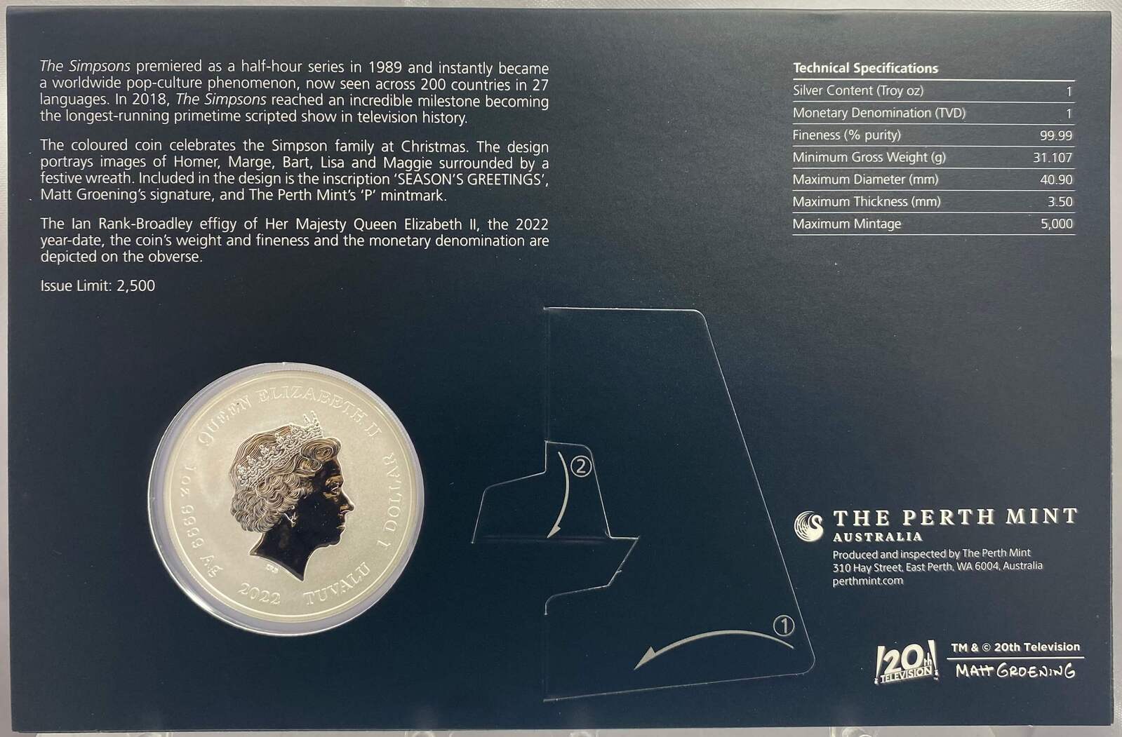 Tuvalu 2022 1oz Silver Uncirculated Coin The Simpsons - Season's Greetings  product image