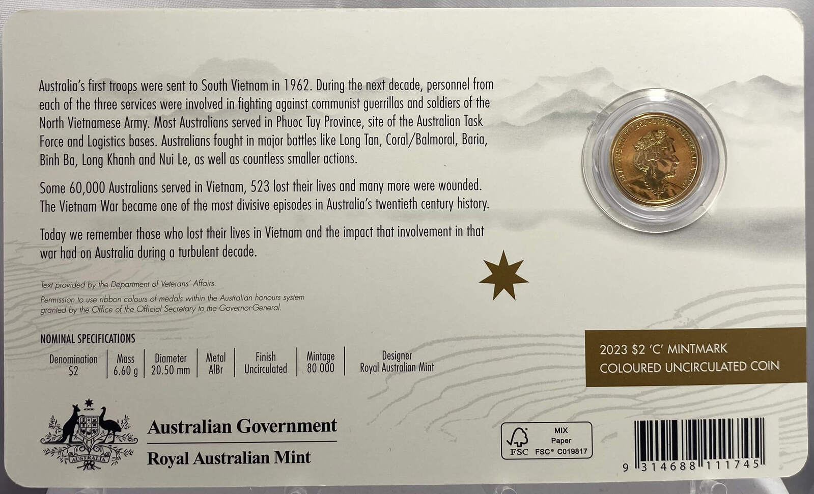 2023 $2 Uncirculated Coin C Mintmark - Vietnam War product image