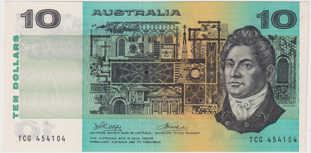1974 $10 Note Wet Ink Transfer Error Australia Phillips/Wheeler R305 Extremely Fine