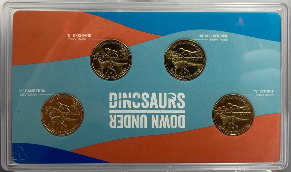 2022 1 Dollar 4 Coin Mintmark & Privy Mark Set Dinosaurs Down Under