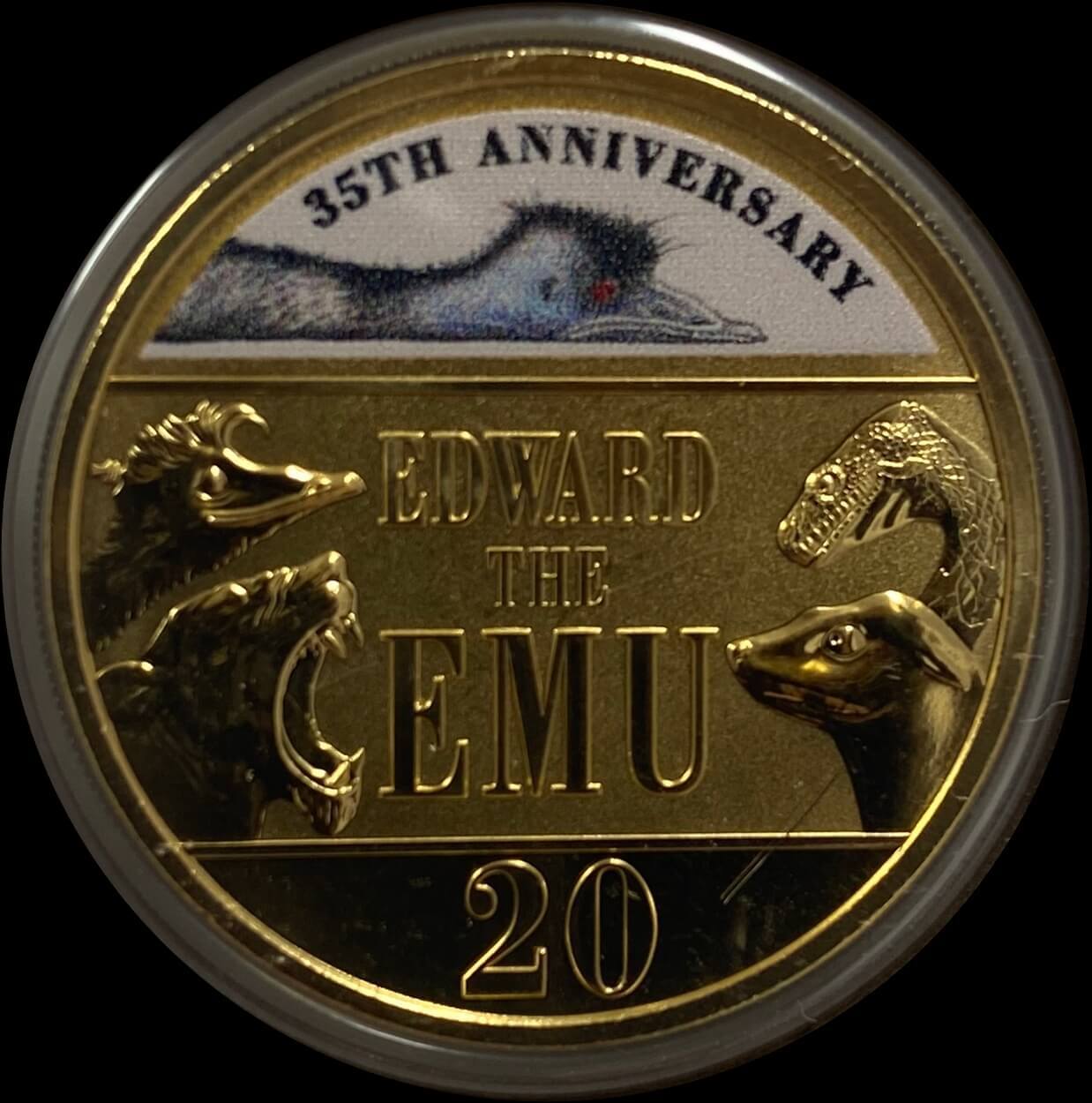 2023 20 Cent Gold-Plated Coloured Uncirculated Coin in Children's Book - Edward the Emu