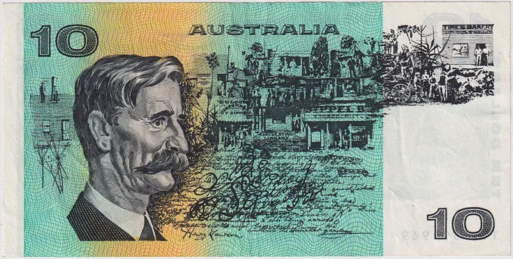 1979 $10 Note OCR-B Serials Side Thread Knight/Stone R307B Extremely Fine Repeater Serial Number product image