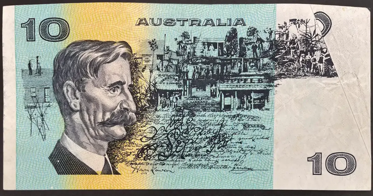 1985 $10 Note Print Obstruction Error Johnston/Fraser R309 Extremely Fine