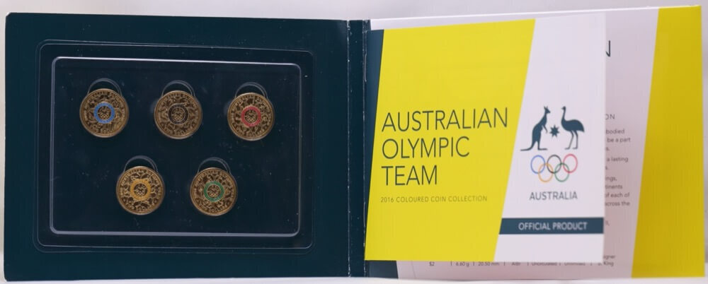 2016 Coloured 2 Dollar 5 Coin Set Australian Olympic Team Volleyball Cover product image