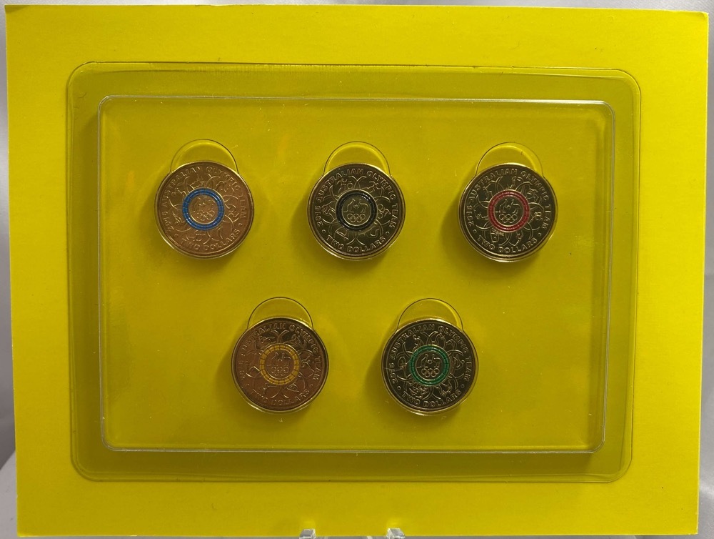 2016 Coloured 2 Dollar 5 Coin Set Australian Olympic Team High Jump Cover product image
