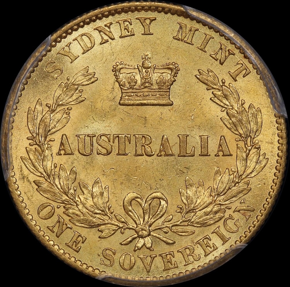1868 Sydney Mint Type II Sovereign PCGS AU58