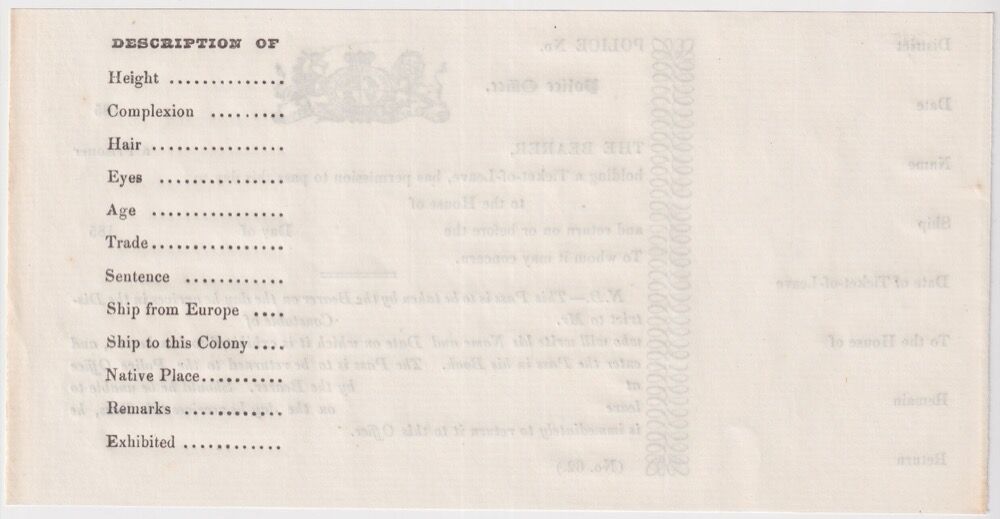 Tasmania 1850's Convict Travel Pass product image