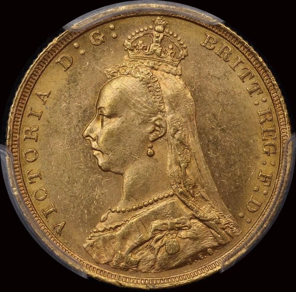 1892 Sydney Jubilee Head Sovereign Choice Unc (PCGS MS63)