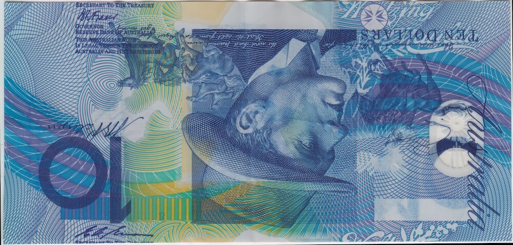 1993 $10 Error Note - Upside Down & Registration Shift Fraser/Evans R316 good VF