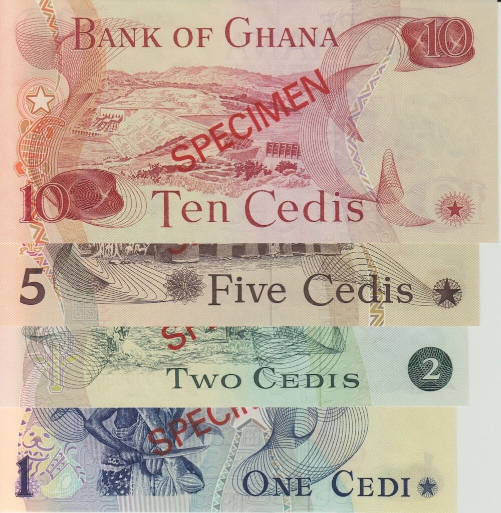 1977 Ghana Four Note Specimen Set Pick Cs1 Unc product image