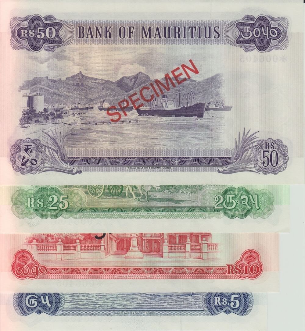 1978 Mauritius Four Note Specimen Set Pick Cs1 Unc product image