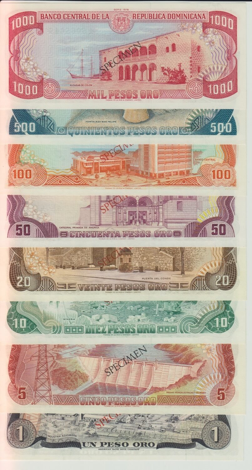 1978 Dominican Republic Eight Note Specimen Set Pick Cs3 Unc product image