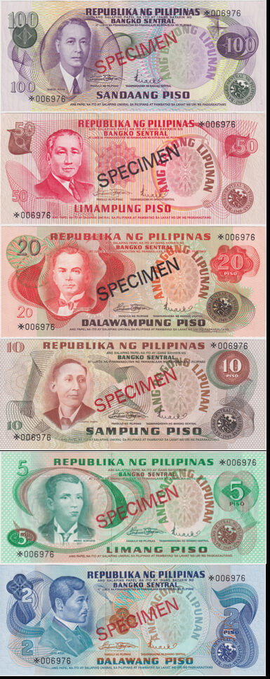 1978 Philippines Six Note Specimen Set Pick Cs1 Unc product image