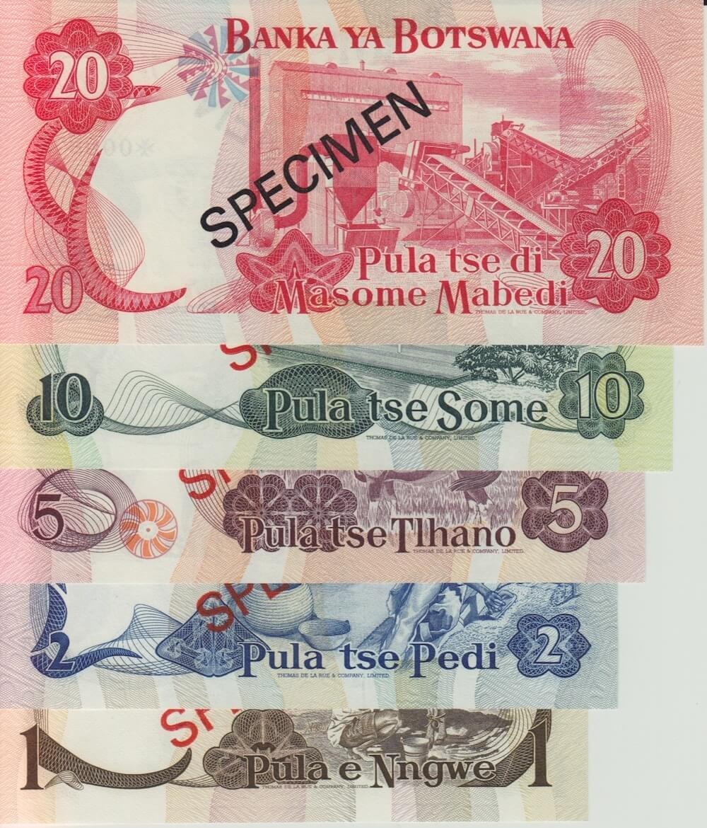 1978 Botswana Five Note Specimen Set Pick Cs1 Unc product image