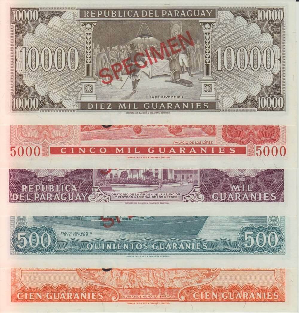 1978 Paraguay Five Note Specimen Set Pick Cs1 Unc product image