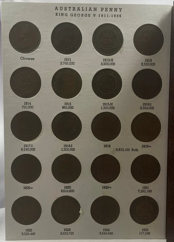 Complete Set of Australian Pennies (1911 - 1964) 75 coins, inc 1925 and 1946 ex 1930