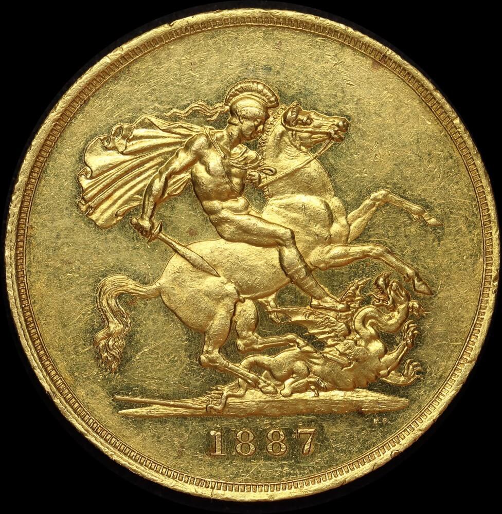 1887 Gold Five Pounds Victoria S#3864 good EF product image
