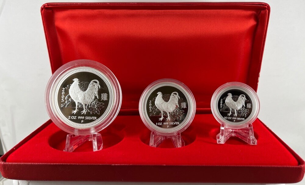 2005 Silver Lunar 3 Coin Set - Rooster Series I product image