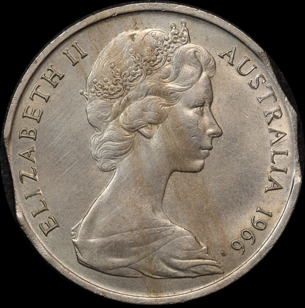 1966 Twenty Cent Triple Clipped Planchet Error about Unc