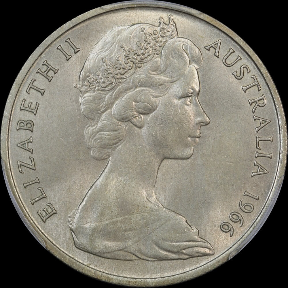 1966 20 Cent Wavy Baseline Gem Unc (PCGS MS65)