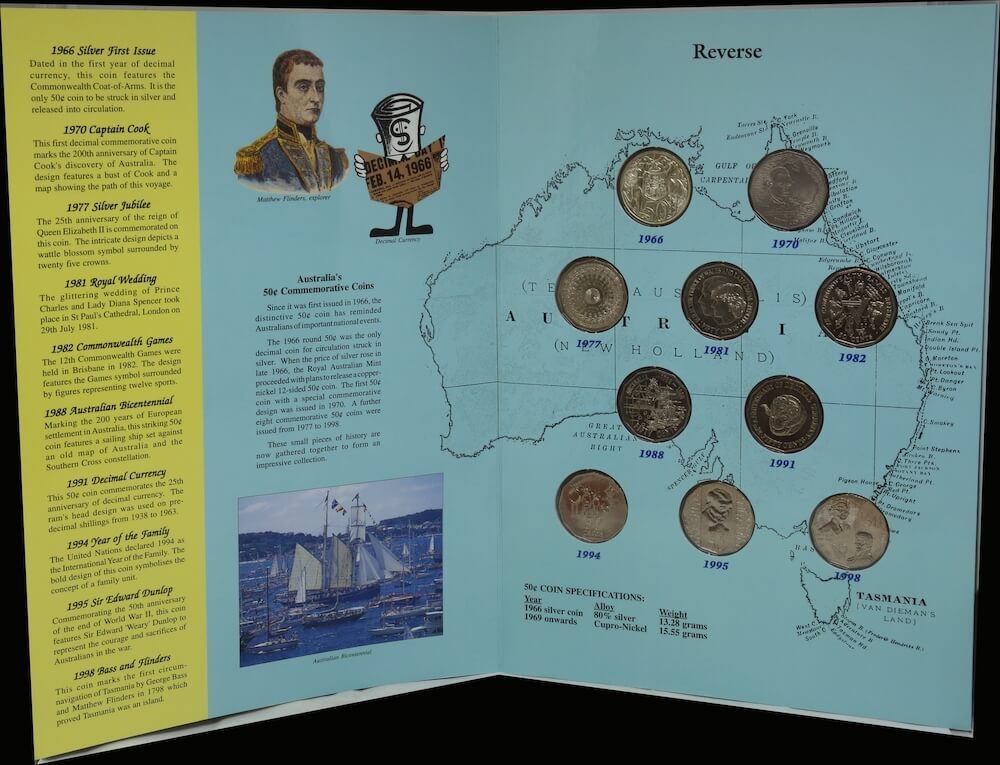 1966-1998 Unofficial 50 Cent Type Set Contains 10 Unc Coins